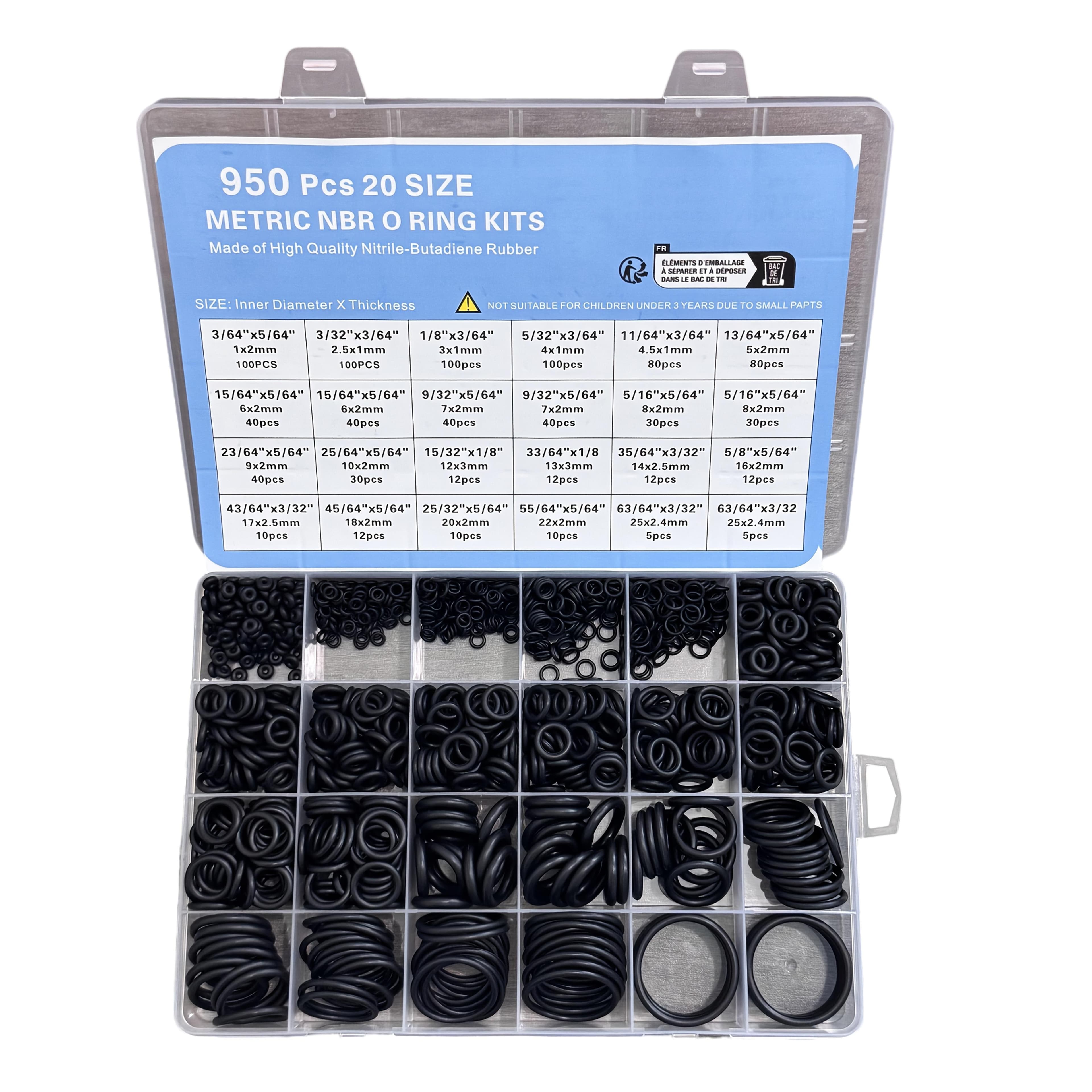 TEMU 950pcs Heavy Duty Nitrile O-rings & Washer Seal Kit, (20 Sizes Of Metric And Inch), For Automotive Pneumatic Plumbing Repair