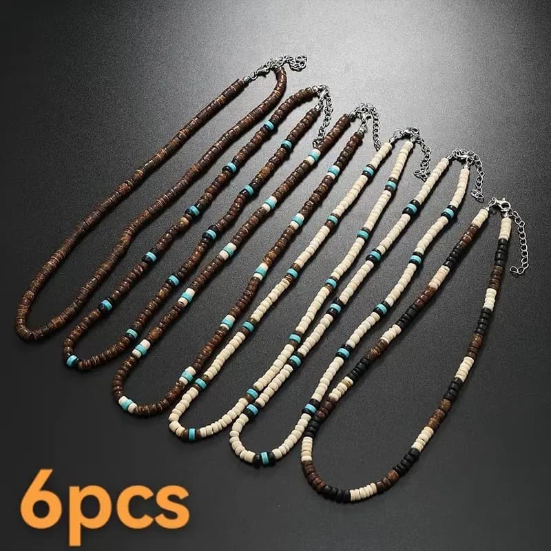 TEMU 6pcs Men's Retro Artificial Coconut Shell Pendant Necklace Accessories For Men