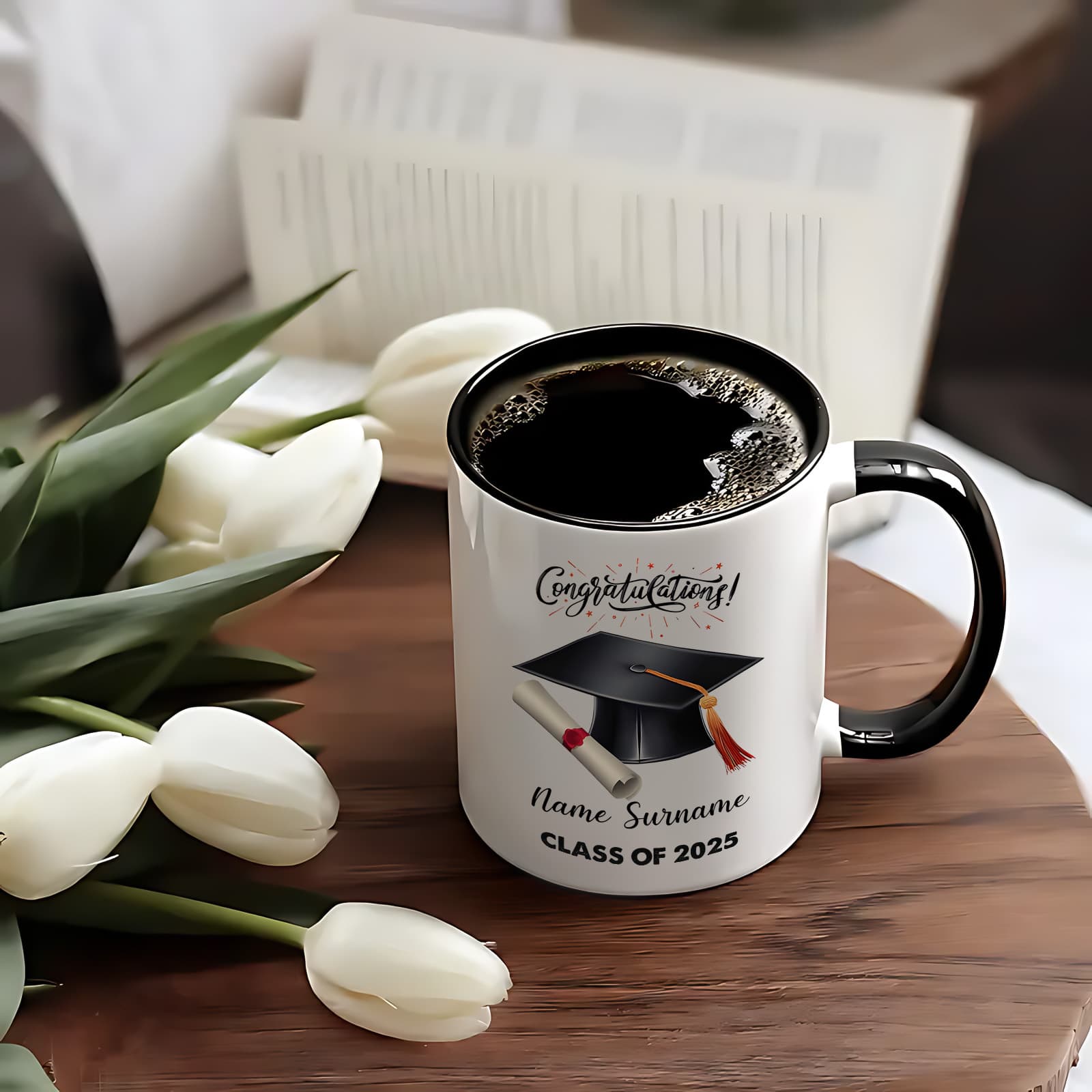 TEMU 1pc 11oz, Graduation Theme Mug, Graduate Cup "class Of 2025" Personalized Customized Name, Ideal Graduation Gift For , , Sisters And , Suitable For Home And Office Use Of Coffee Cup