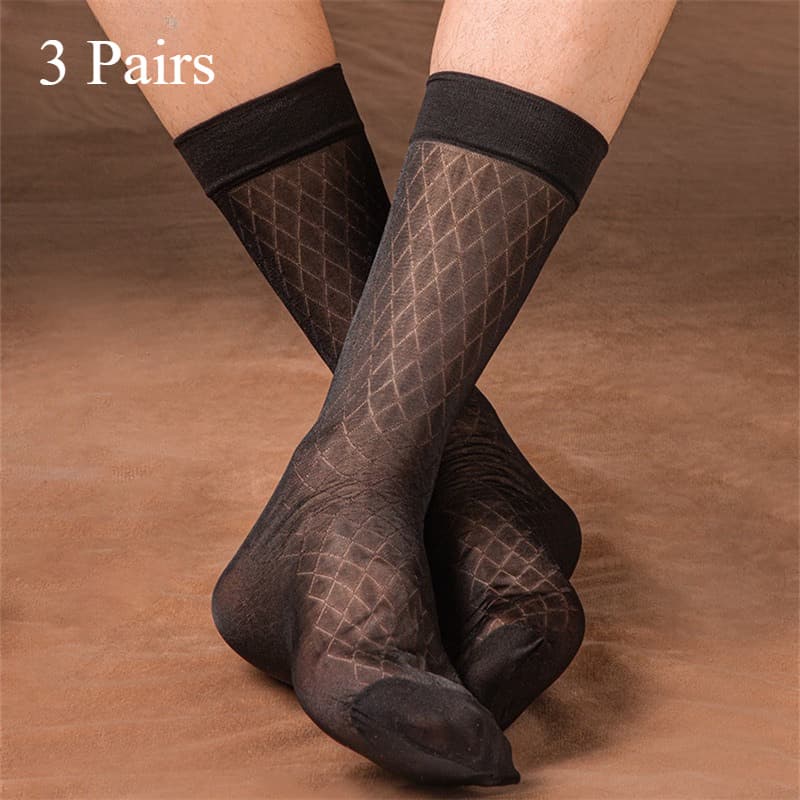 TEMU 3 Pairs/diamond Patterned Y Stockings For Men In Summer, Thin, Mid Length, Business Suit, Black Mesh, Breathable Long Socks For Men