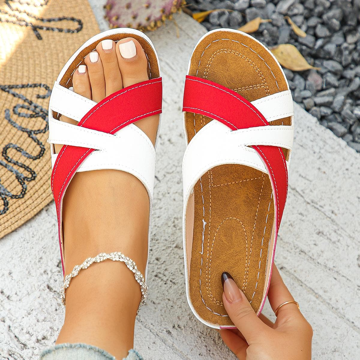 TEMU Women's Sandals| Cross Straps And Color | Comfortable Cushioned Insoles For Summer Casual Shoes, Women Shoes