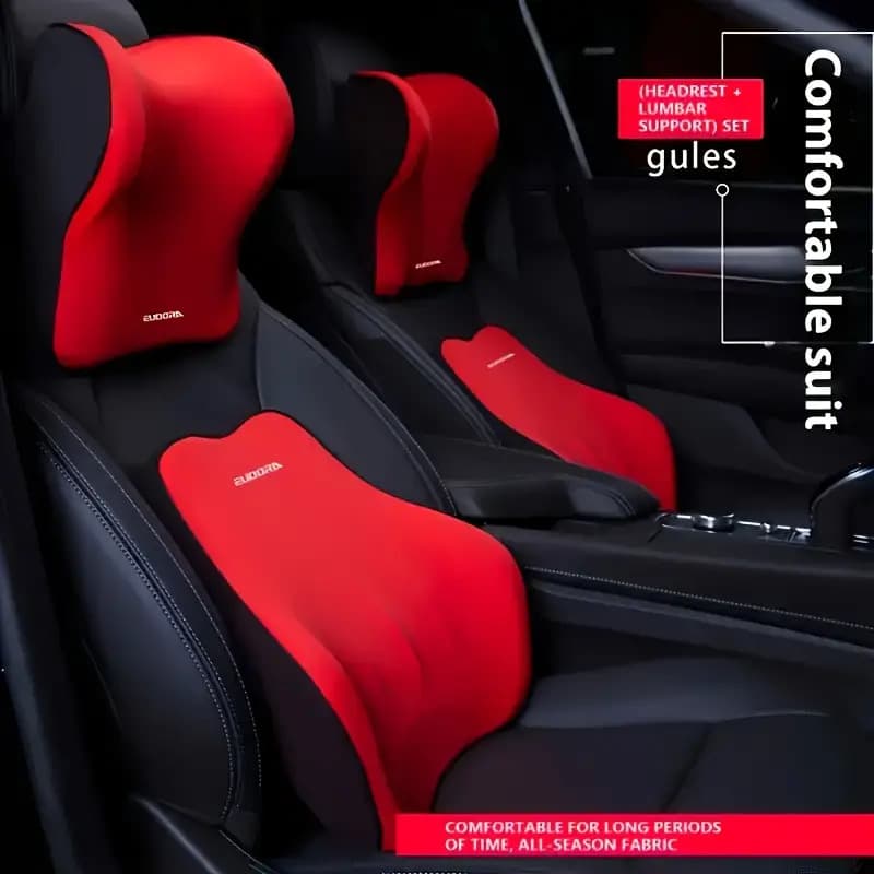 TEMU Seat Neck Pillow+ Lumbar Support Cushion Set- Durable Full Coverage Comfortable Soft Memory Foam- Enhances Driver And , Suitable For All Vehicle Decorations