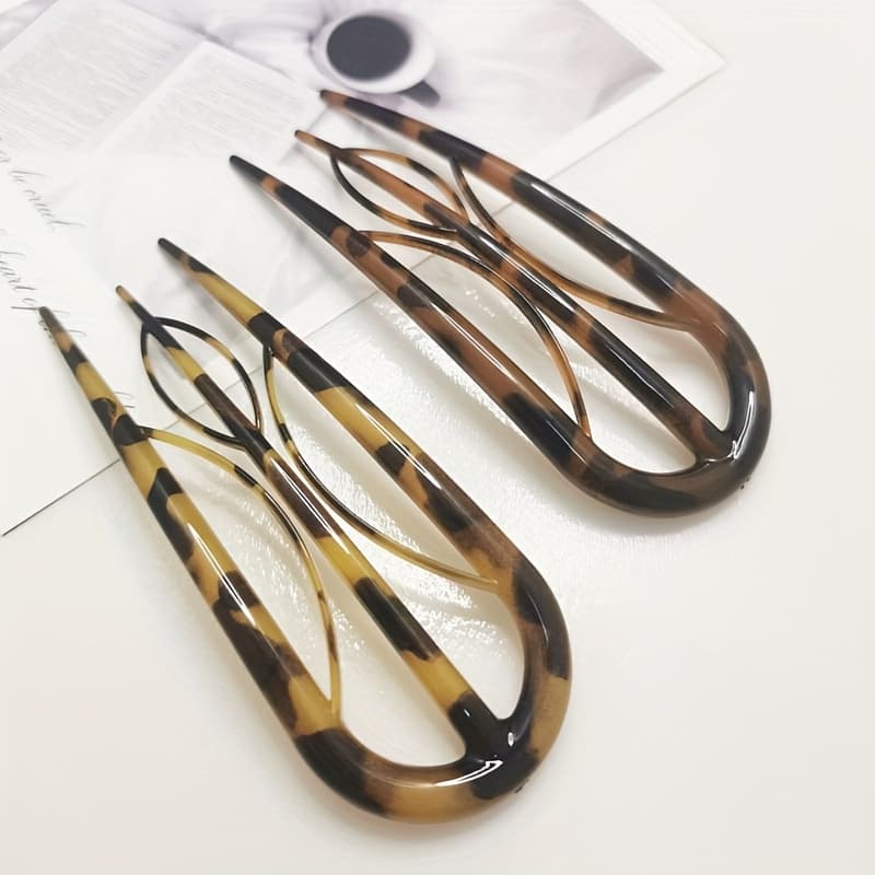 TEMU 2pcs U-shaped Hair Clips, Elegant And Casual Oval Leopard Print Hair Accessories Valentine's Day