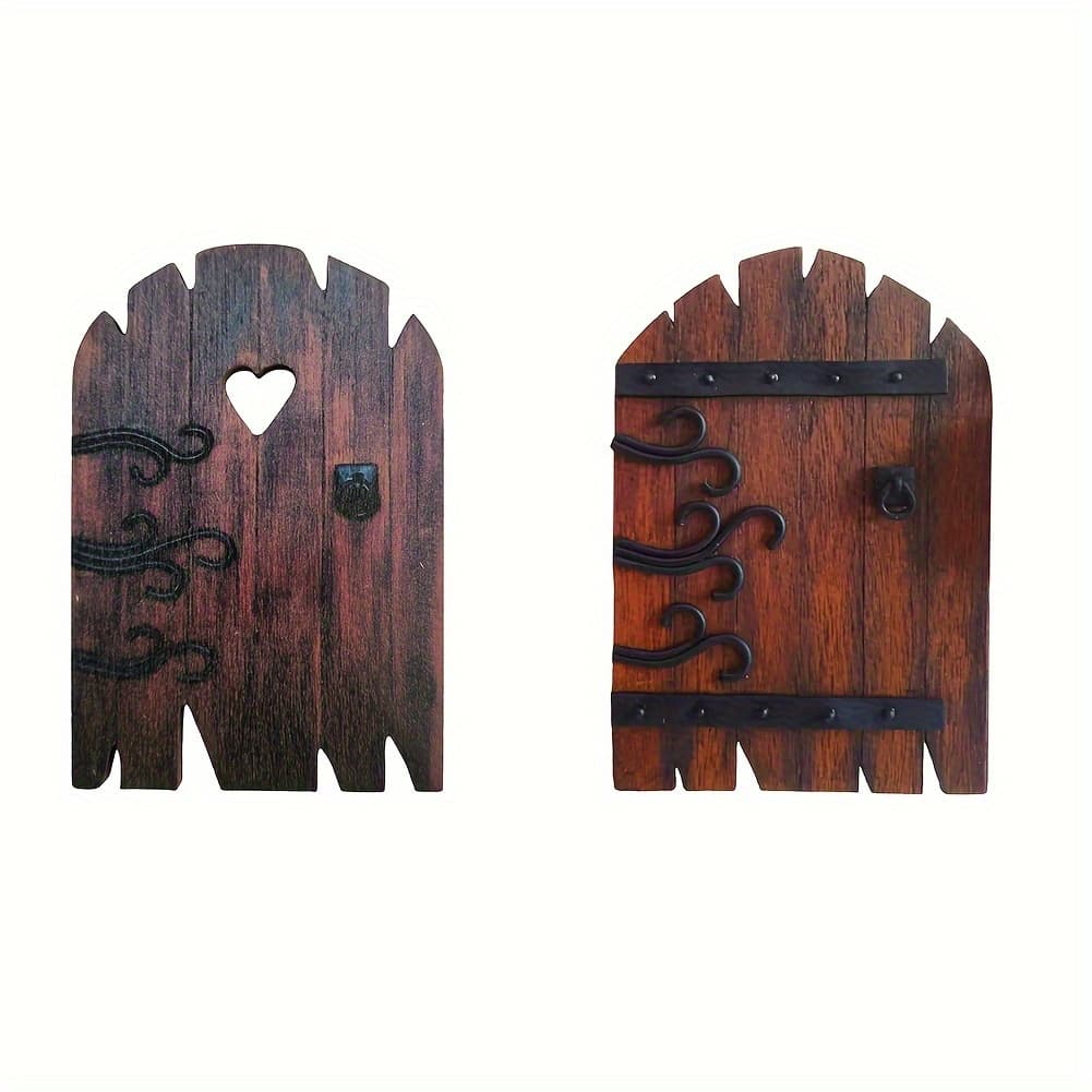 TEMU 2pcs Set Vintage Wooden Fairy Door - Country Elf Door, Suitable For Garden And Home Decoration