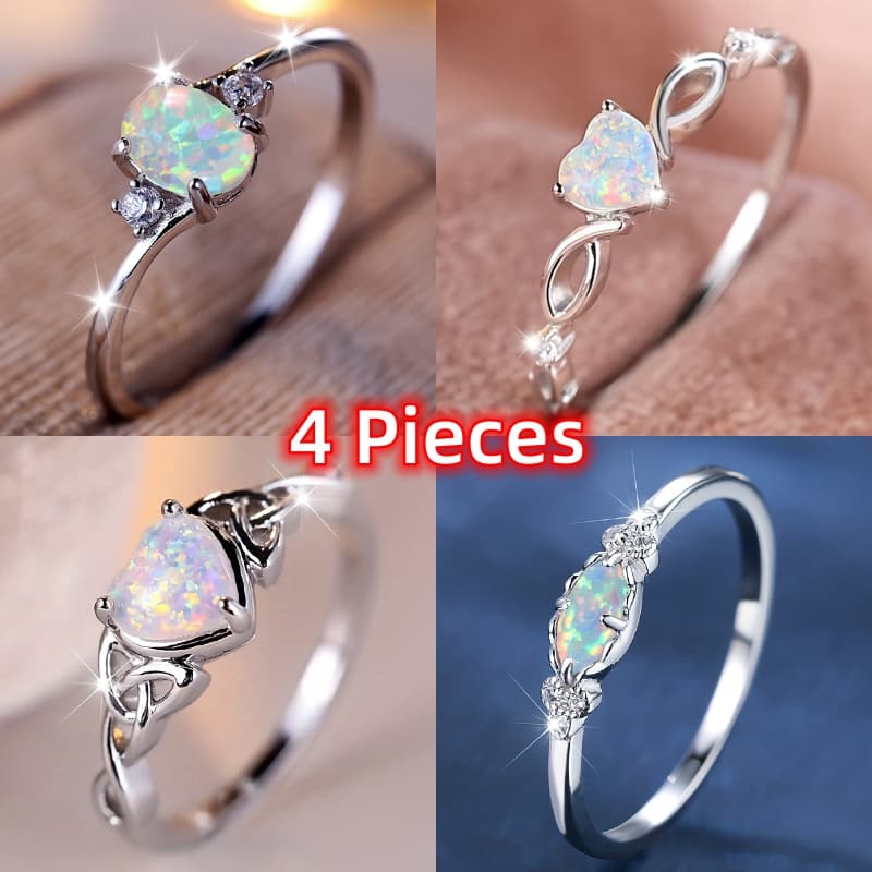 TEMU 4 Gorgeous Bohemian Promise Rings - Sparkling And Colorful Lights Engagement Or Wedding Rings, Suitable For Women And Girls Valentine's Day Jewelry, Christmas Gifts