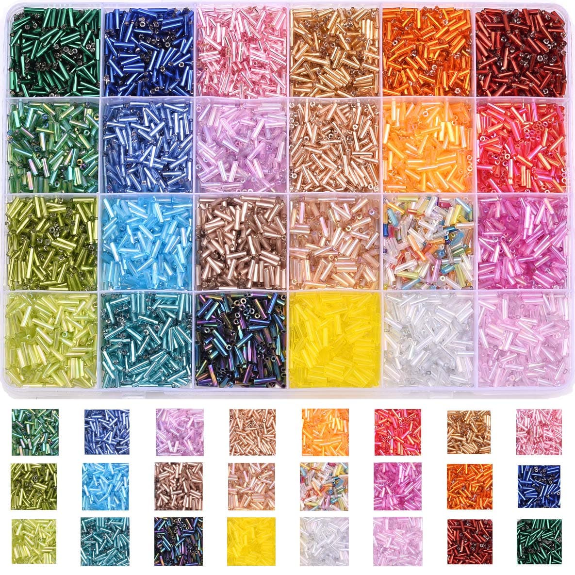TEMU Set Of 4800 Handmade Colored Glass Pipeline Beads, Measuring 2x6mm, Perfect For Bracelets And Necklaces