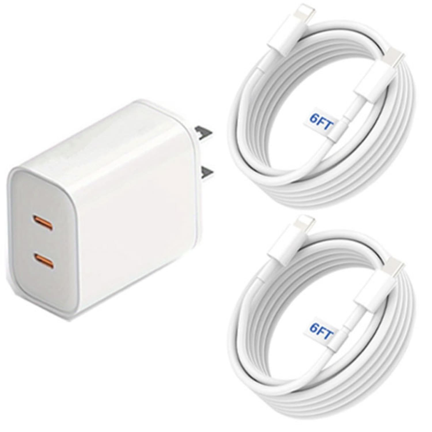 TEMU For Iphone 14 Super Fast Charger, Dual Port Usb C Charger [] Usb C Wall Charger Plug With 2pack Type C Quick Lightning Cable For Iphone 14/ 13/ 12/ 11/ / Mini/ Xr/ Se/ 8 Plus/ Airpods