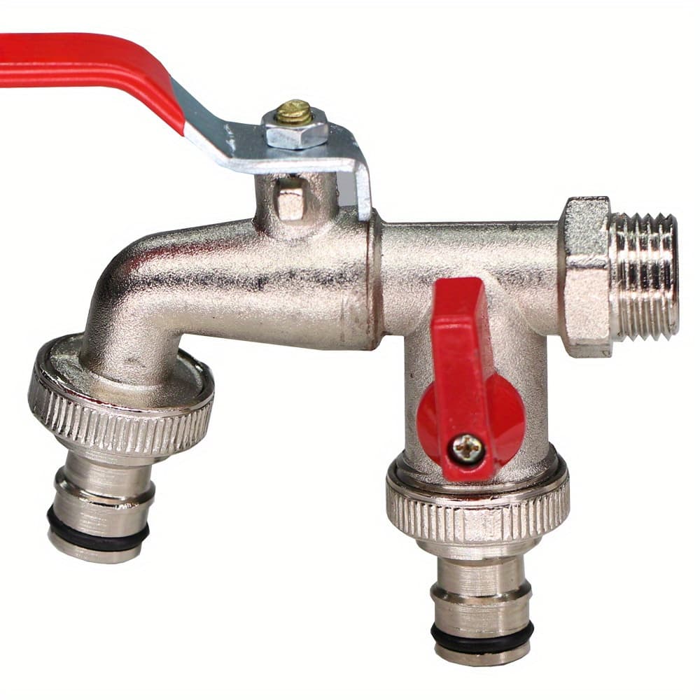 TEMU Classic Zinc Alloy Garden Faucet - 1/2" Thread, Dual Outlet, Includes Installation Hardware, Connector For Us & European Use - Metal For Hoses, Lawn & Yard Watering - 1pc