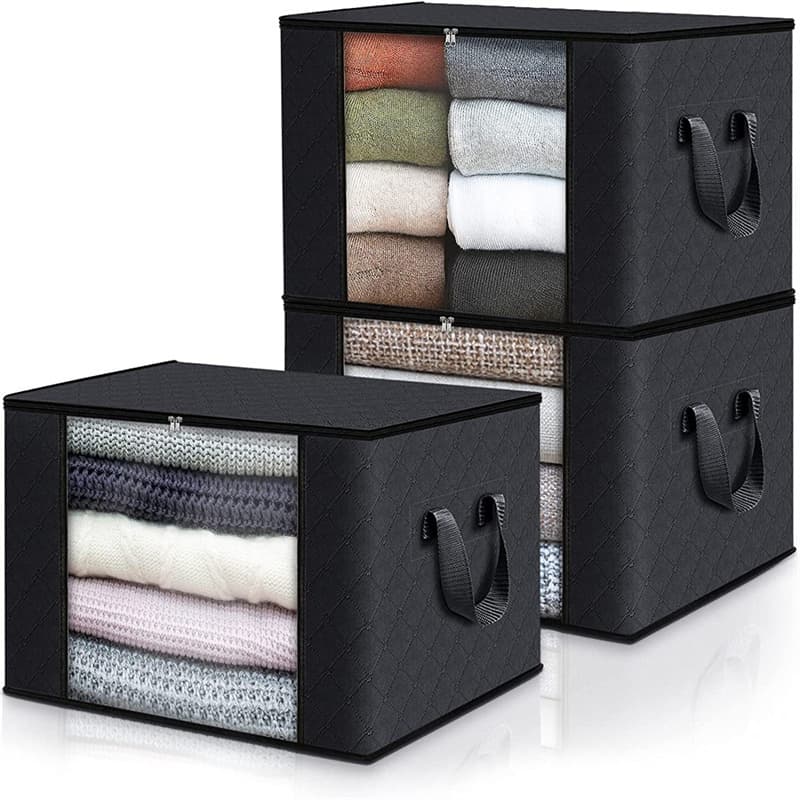 TEMU Large Capacity 3-pack Foldable Grey Woven Fabric Storage Bins - Ideal For Home, Bedroom, Dorm, Spa Wardrobes - No Electricity Needed, Under-bed Storage