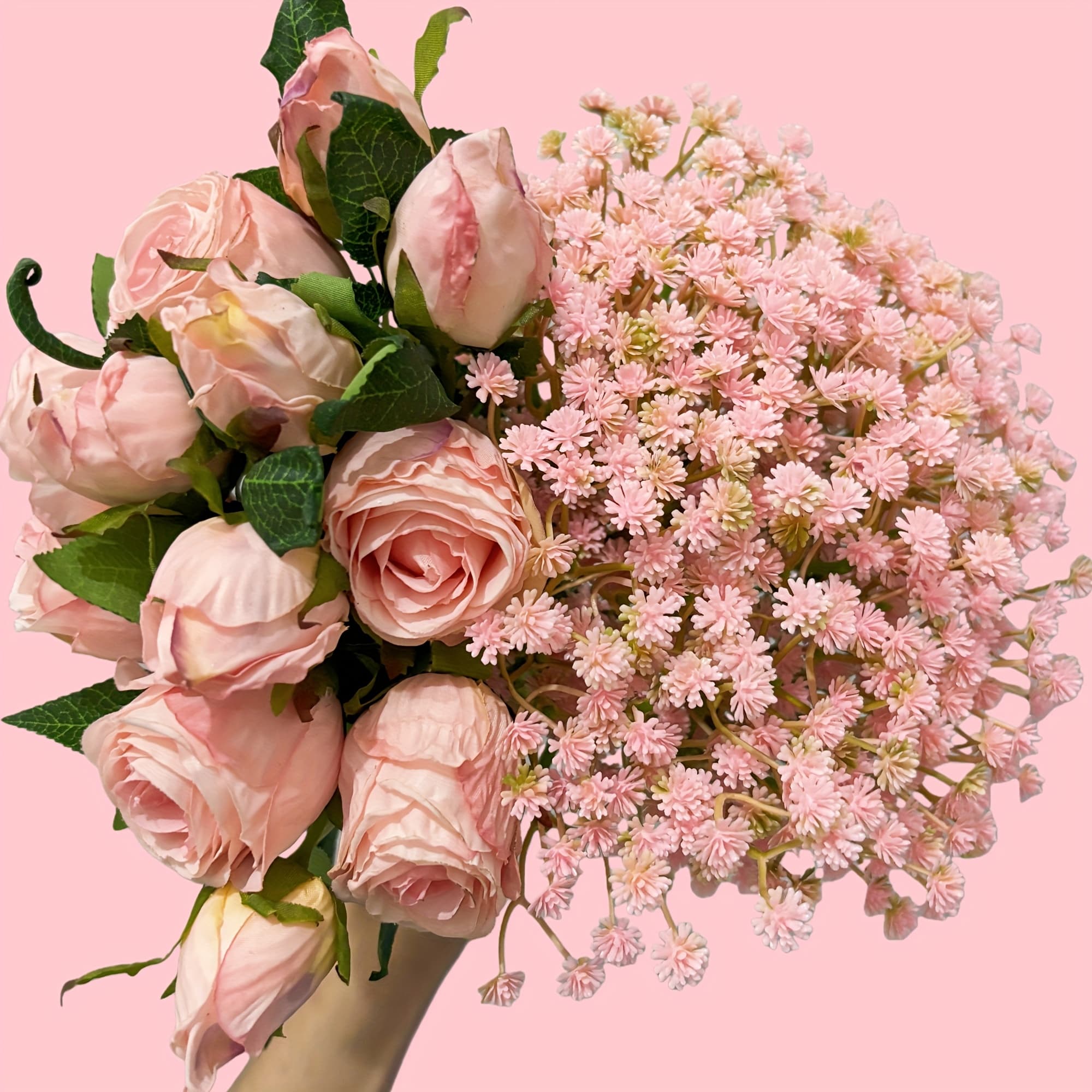 TEMU 26 Elegant Pink Flower Arrangement, Ideal For Home Decor - Valentine's Day Present - Holiday Decor - Store Display - Rose Arrangement - - - 's Breath - 's Breath Arrangement - Pink - Light Pink