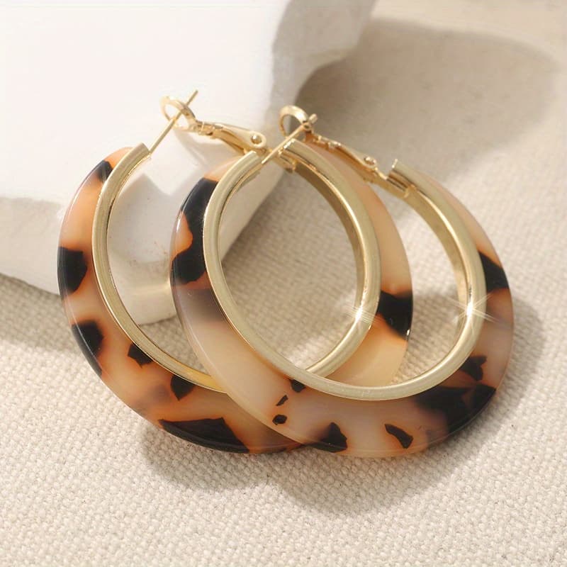 TEMU Yoyo Women' Large Hoop Earrings Compatible For Plating - Oversized Circle Hoops With Leopard Print Texture, Elegant Everyday Gift, Wear, Luxury Statement Piece