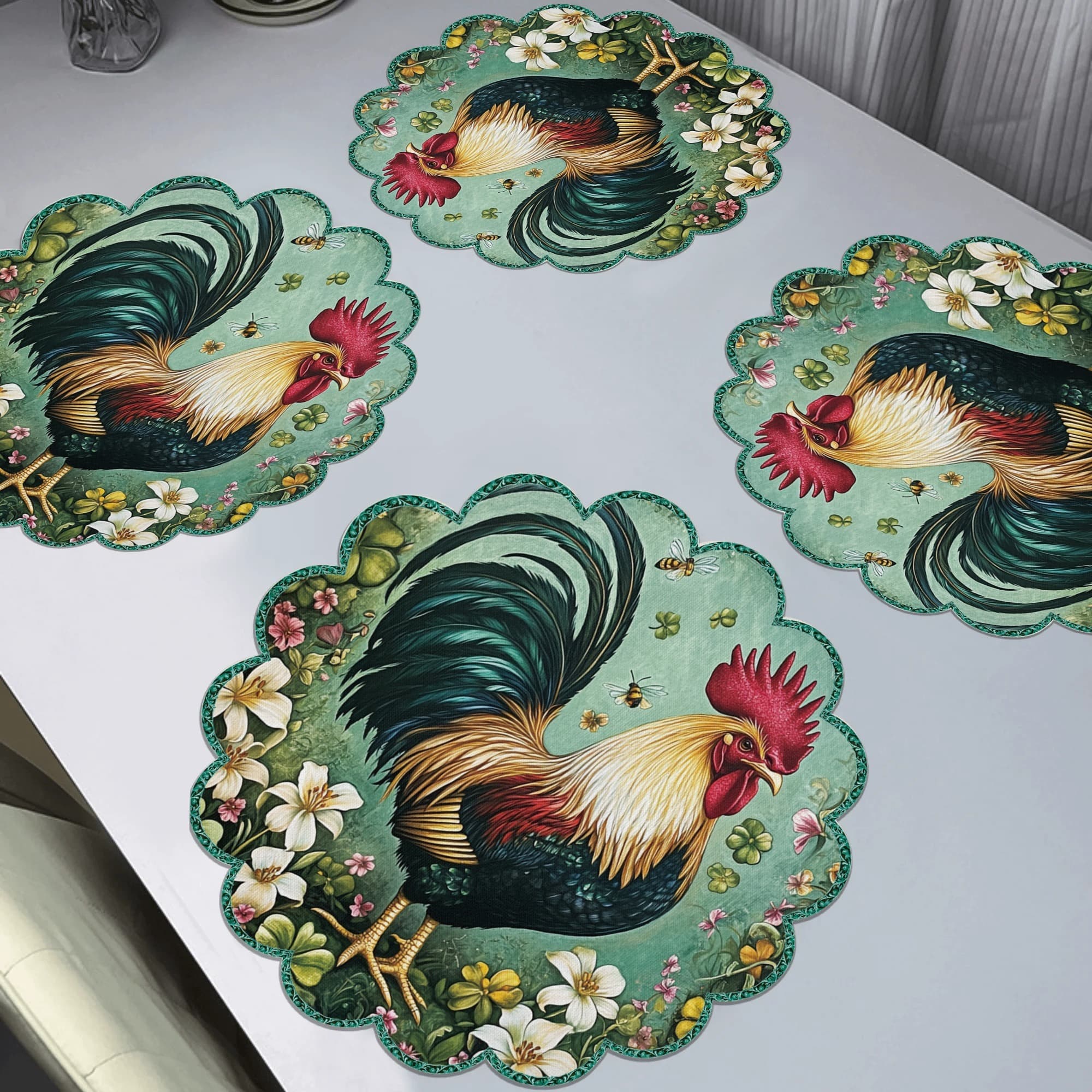 TEMU Of 4 Round Placemats Featuring And Lilies - Heat-resistant And Non-slip Table Mats, Suitable For Hand Washing Only, With A Spring Floral For Festive Dining, Parties,