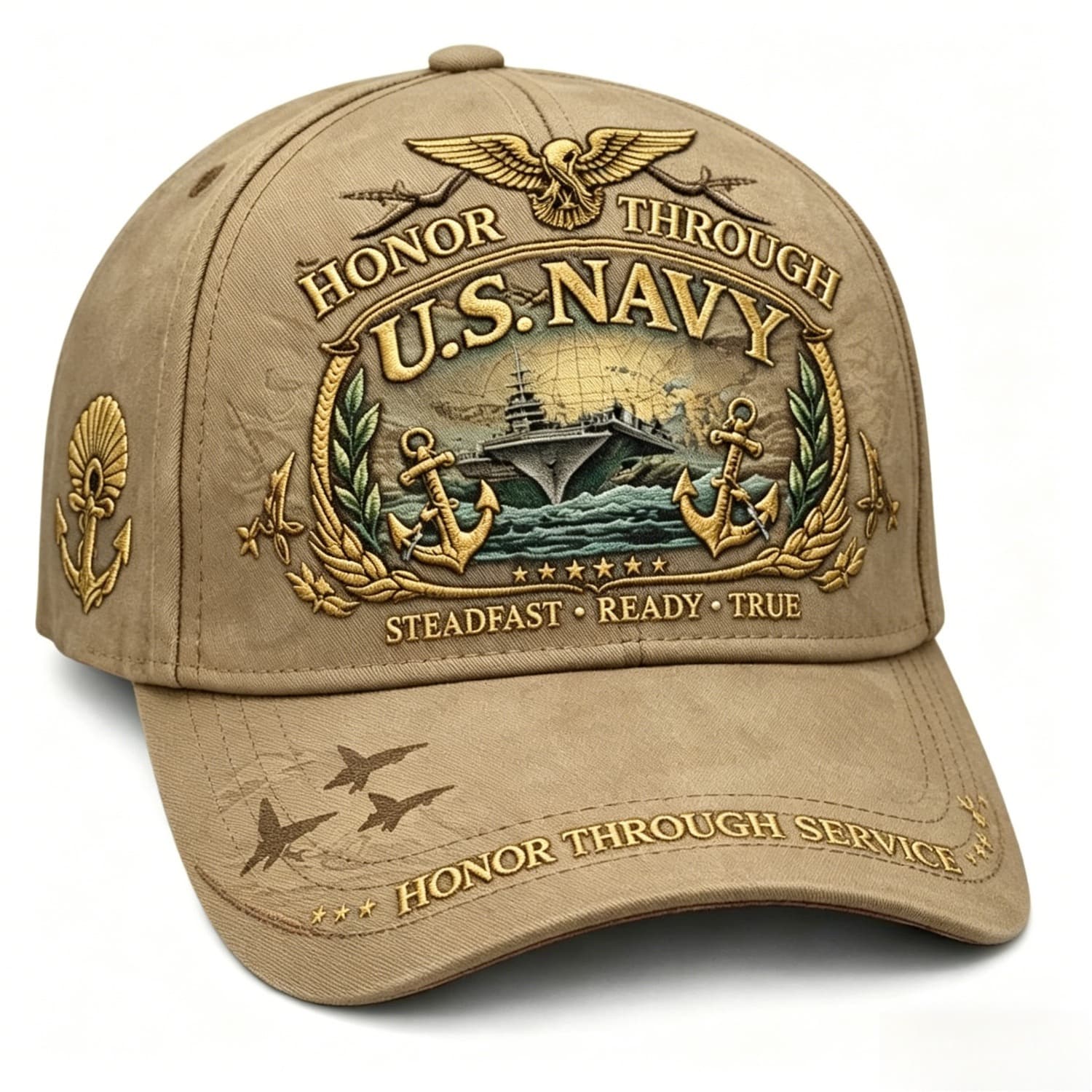 TEMU Apricot Retro Navy Style Baseball , Boat Anchor Embroidered Print, Outdoor Leisure Sun Shading Duckbill