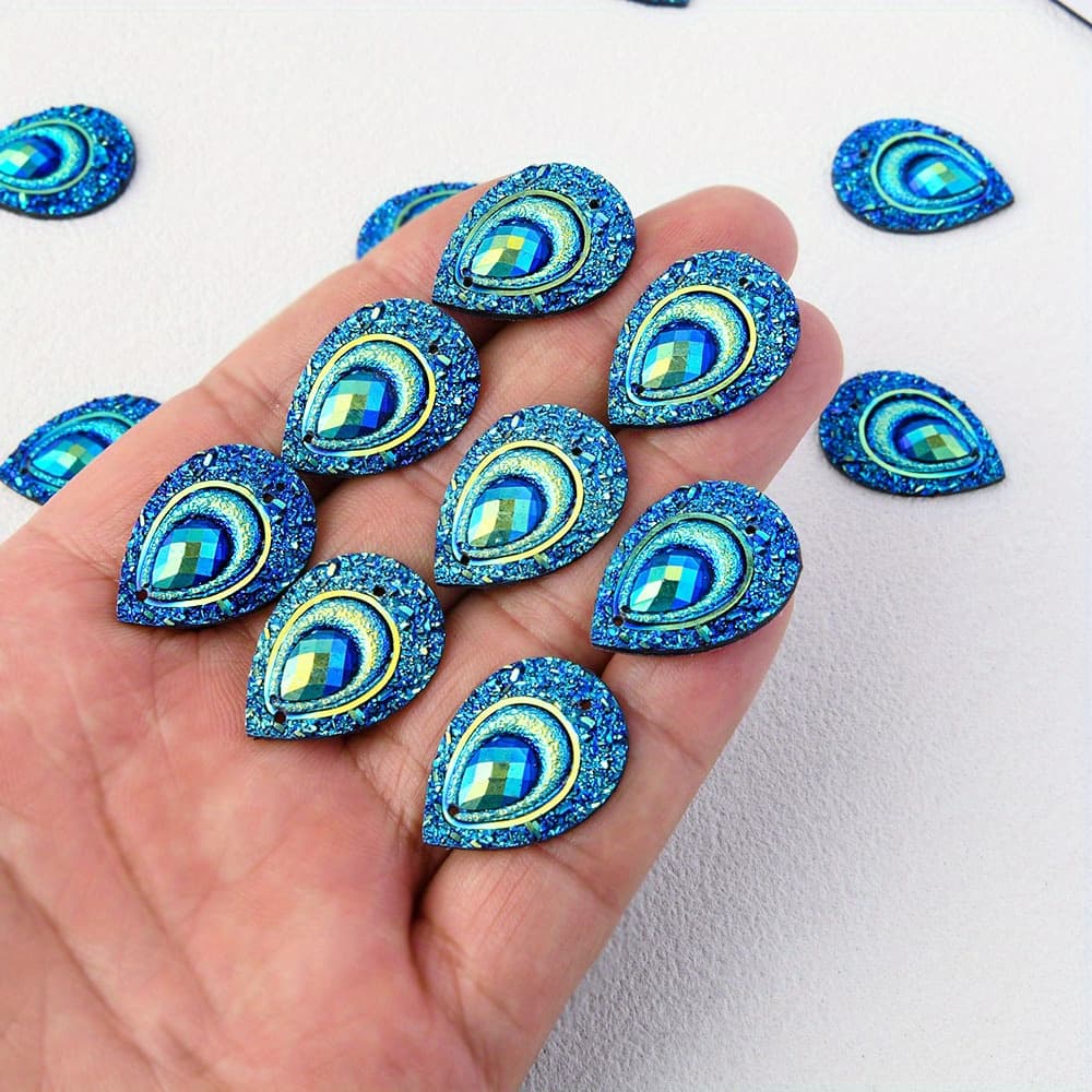 TEMU 21-61pcs 0.71*0.98inch Flatback Teardrop Shape Dark Blue Pearooster Eye Resin Beads For Setting Bezel Tray Pendant Charms Jewelry Accessories Supplies, Ornament Applique Wedding Diy