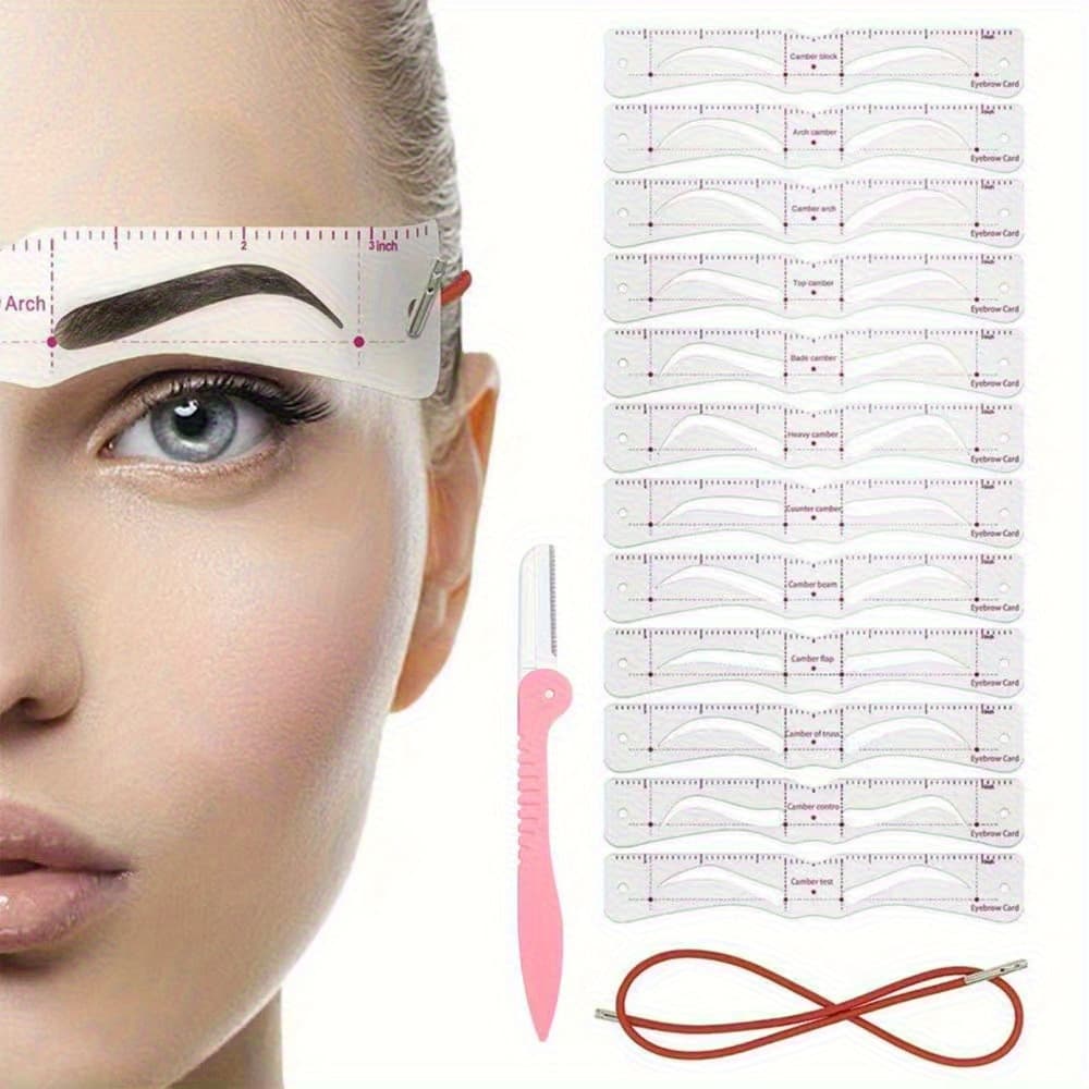 TEMU Set Of 14 Reusable Eyebrow Templates With Adjustable Designs, Soft And Elastic Straps For Convenient Shaping - , Elegant Eyebrow Stencil Tools For Professional