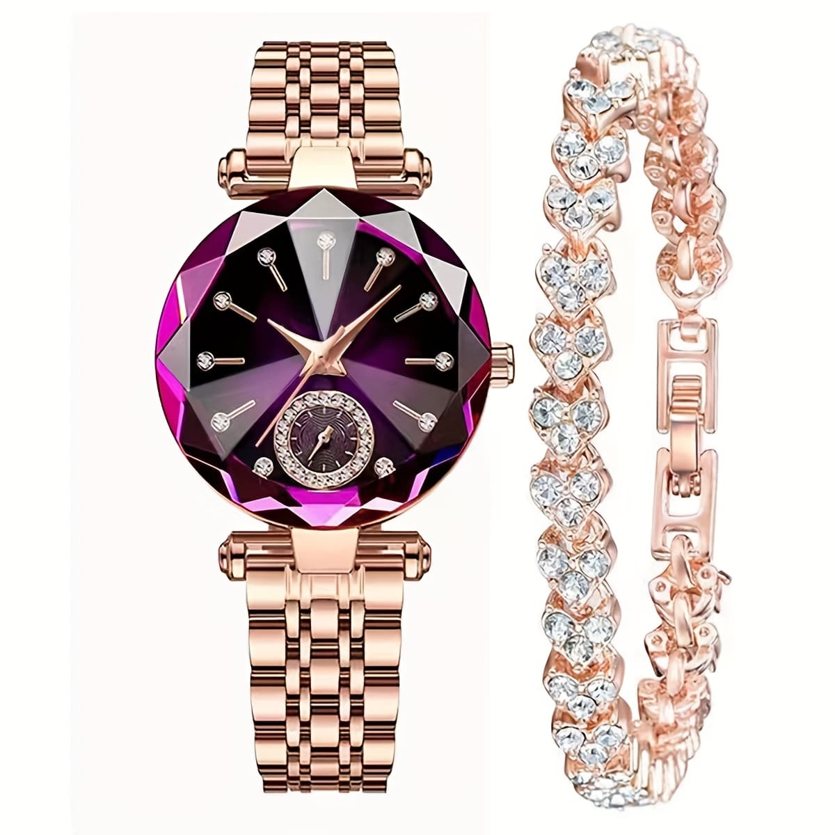 TEMU [elegant Watch And Bracelet Set] 2pcs Minimalist Women's Watch And Bracelet Set, Elegant Gift For Her