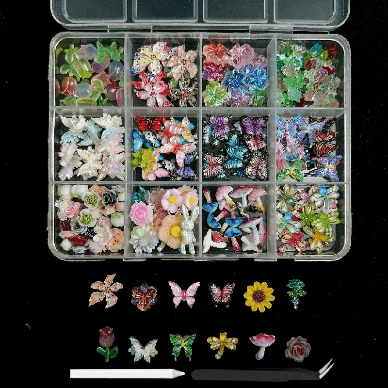 TEMU Summer Freshness Resin Nail Charms - ,, Dragonfly Diy Nail Decorations With Spring/ For Pedicure, Manicure Accessories (realistic Flowers) For Nail Artists & - Use,