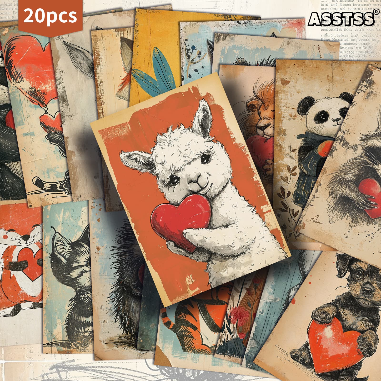 TEMU 20-pack Asstss Valentine's Day Theme Gift Card - 4x6 Inches Junk Journal Paper Classic Pinup Illustrations Collectible Decorative Painting Cards For Scrapbooking & Crafting