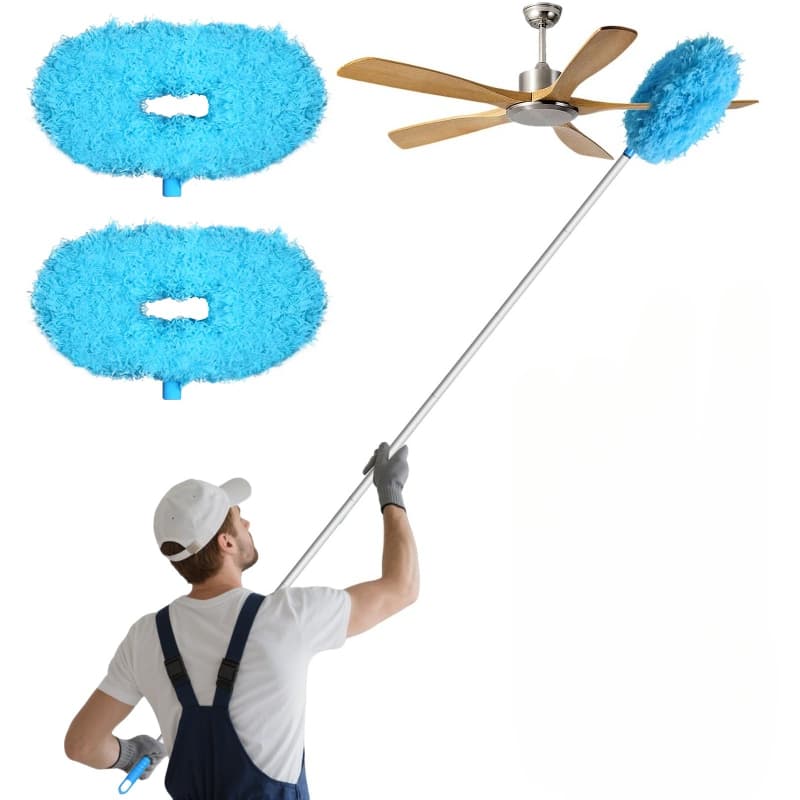 TEMU 1pack 2pack Ceiling Fan Duster With Extension Pole, Adjustable And Removable Fan Cleaner Blade For High Ceiling, Window Door Furniture