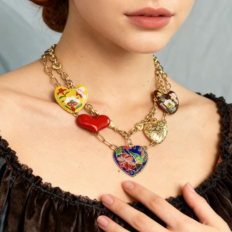 TEMU Enamel Heart And Pendant Collarbone Chain, Oil Heart Necklace