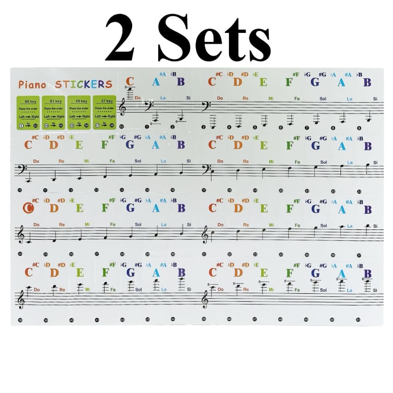 TEMU 2 Sets Piano Stickers, Colored Staff Paper Stickers For Self-learning Piano, Electronic Keyboard Colored Stickers For 88-key Keyboards