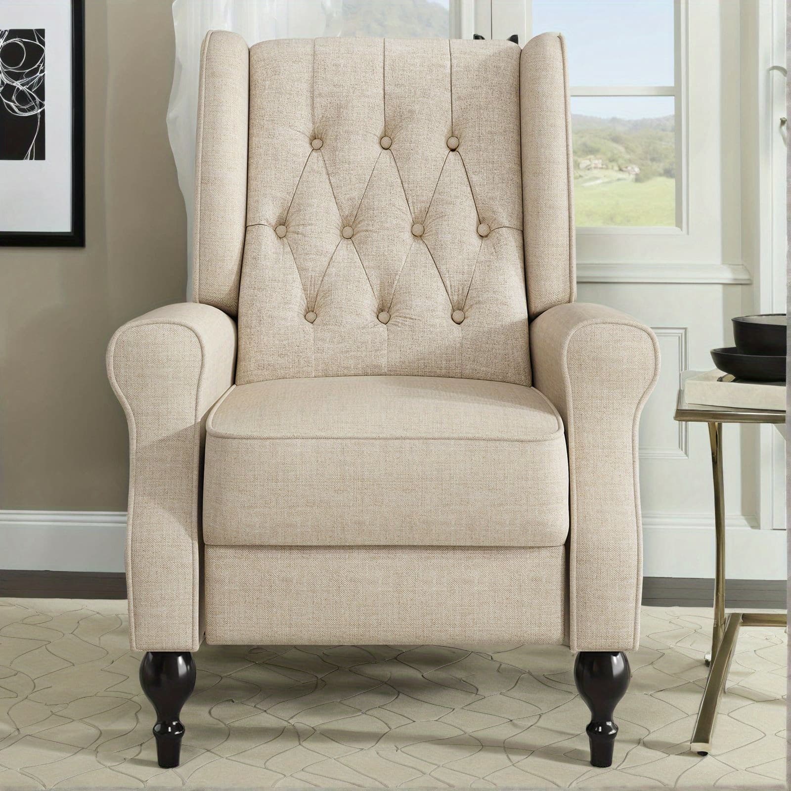 TEMU Tufted Push Back Recliner Chair - Wingback Accent Armchair For Adults, Club- For Home Use