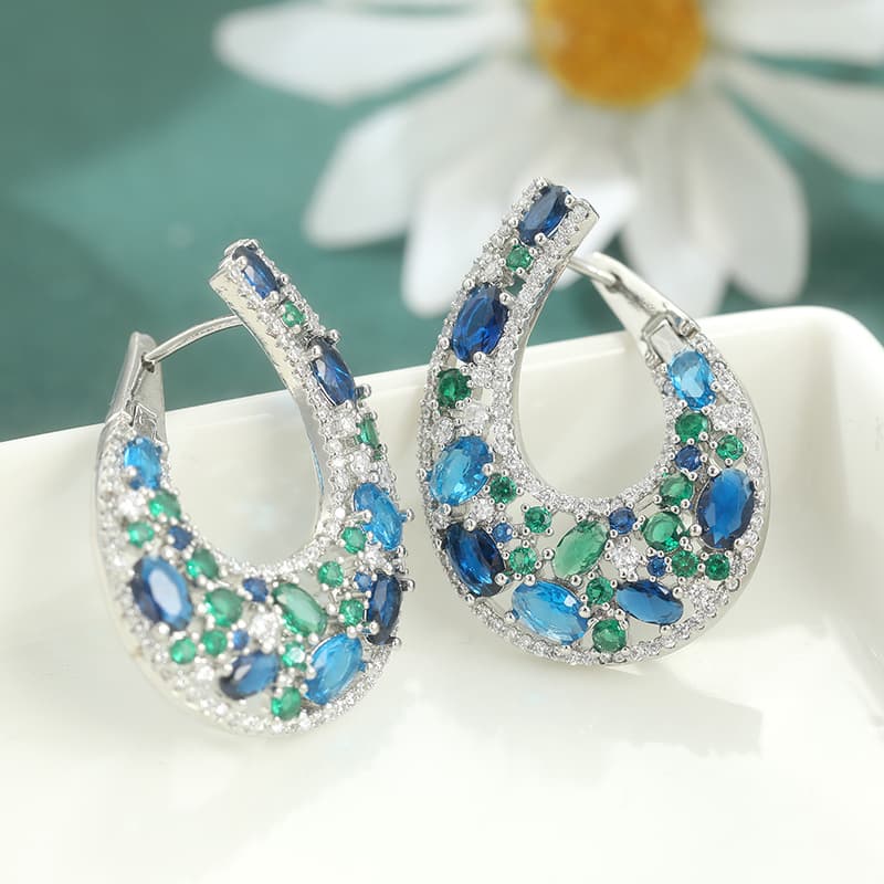 TEMU Gorgeous And Luxurious Brand Stud Earrings For Women Bright Synthetic Green/ Cubic Synthetic Zirconia Modern Fashion Female Earrings New Jewelry
