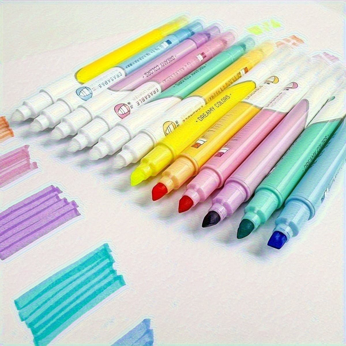 TEMU 6-color Erasable Highlighters Fluorescent Pens, Pastel Highlighters, Assorted Colors, Dual Tip Erasable Highlighter Pens No Bleed Through For Journaling, School Office Supplies
