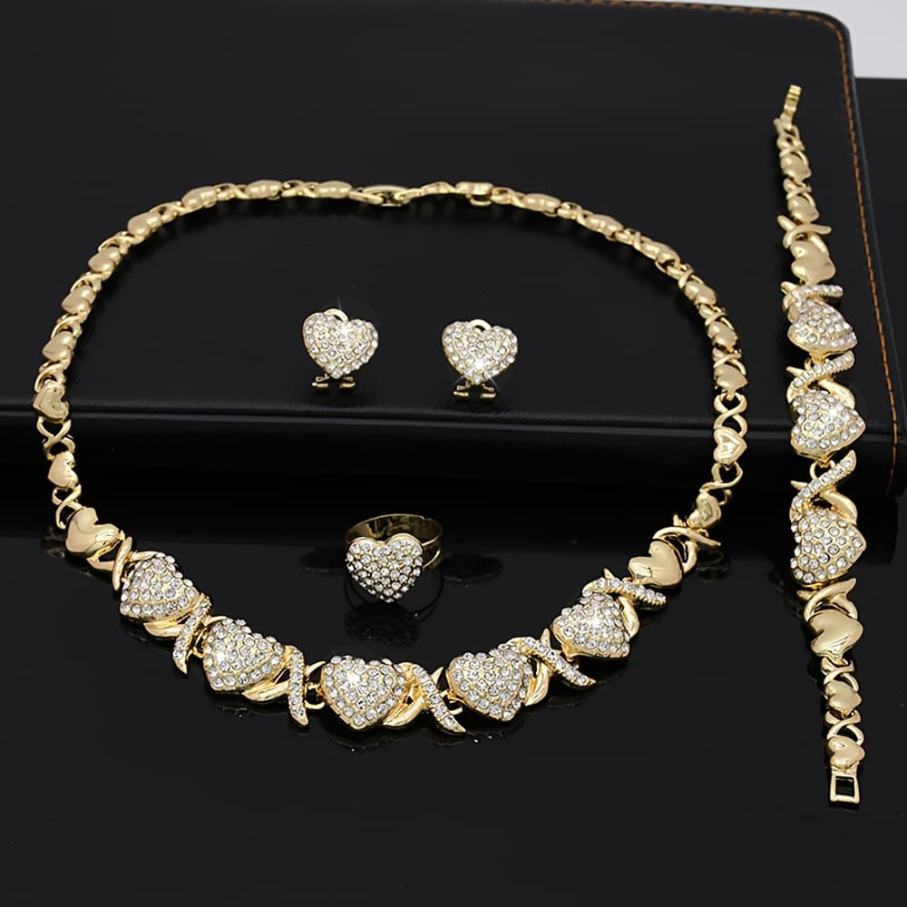 TEMU 5pcs Set Suitable For Women - Elegant Necklace, Promise Rings, Bracelet & Stud Earrings, Wedding & Casual Attire, Gift, Wedding Party, Versatile Matching Set