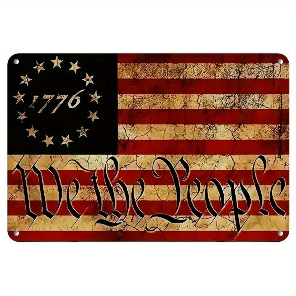 TEMU 1pc American Flag Metal Sign, 1776 Vintage Style, High-quality Museum-level , Ready To Hang Wall Art For Home, Office, And Patriotic Decor Metal Plaque, Home