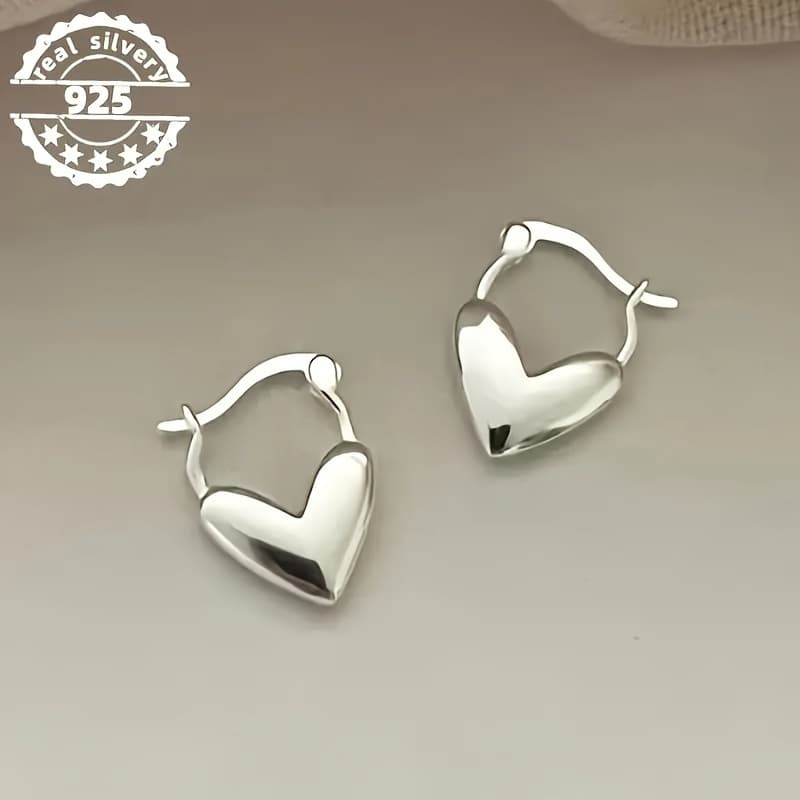 TEMU A Pair Of Heart-shaped Hoop Earrings Made Of 925 Sterling Silver, Featuring A Unisex Bohemian Vintage Style, Perfect For Gifting As Heart-themed Jewelry
