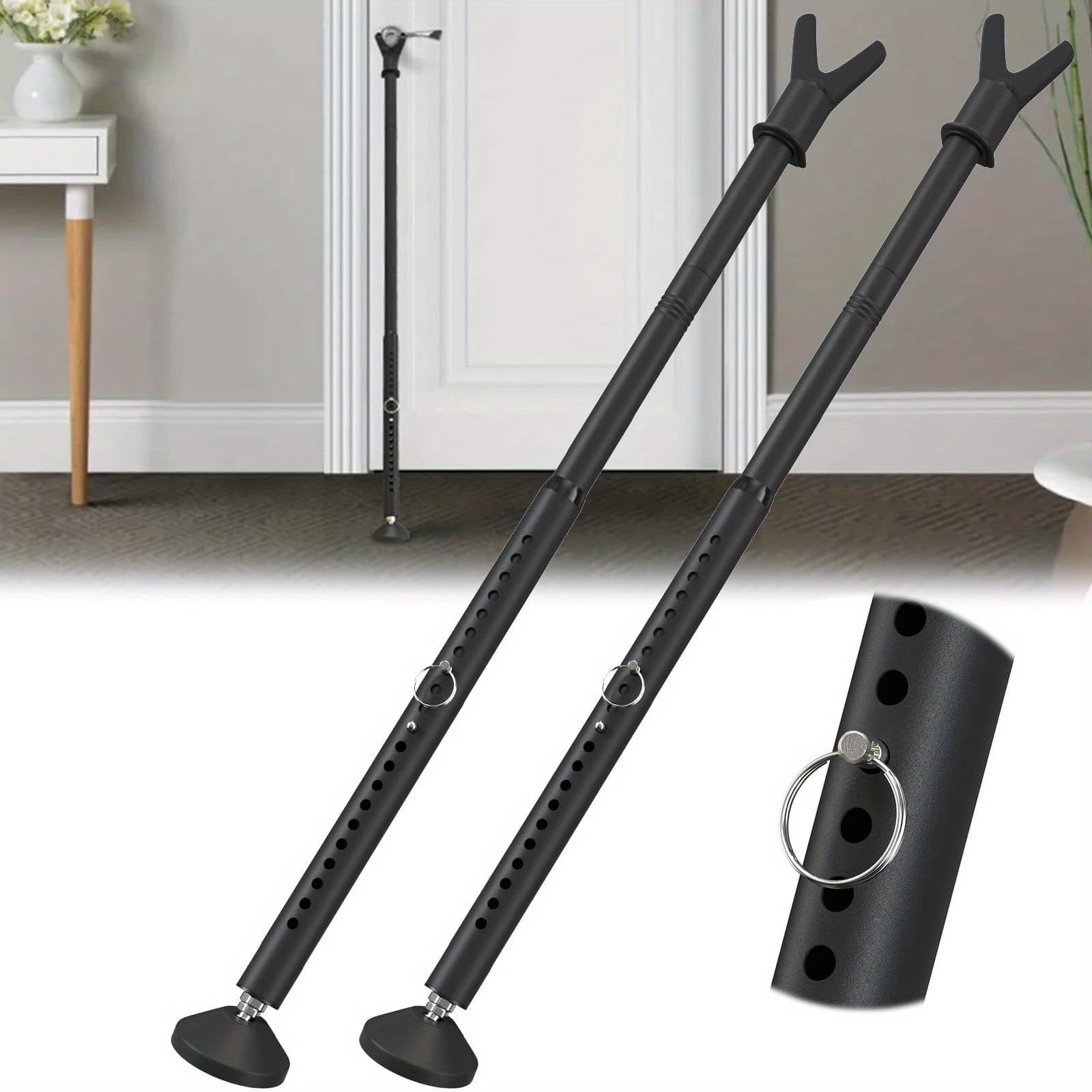 TEMU Door Stoppers Security Bar & Sliding Glass Door Lock Keep Your Home Security, Adjustable Jammer With Interchangeable Caps & Rubber Tips, Ideal For Home, Apartment And Travel Protection, Black