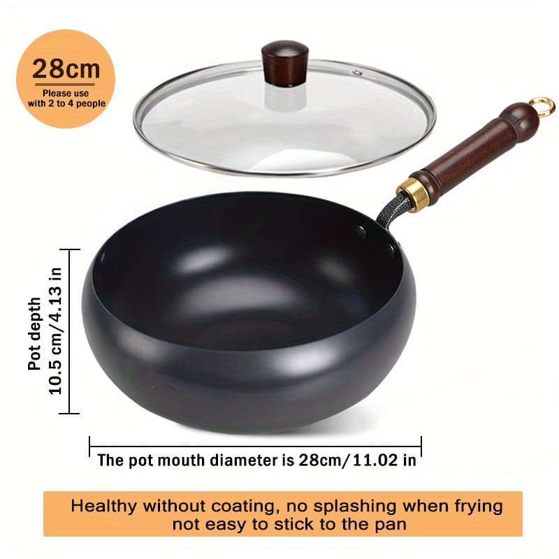 TEMU 11-inch Multi-functional Large Capacity Cooking Pan With Glass Lid, , Suitable For Any Stovetop