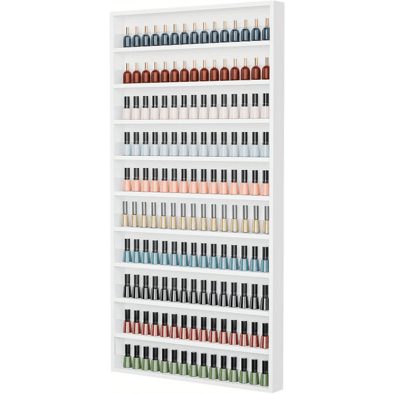 TEMU 6 Layers/ 10 Layers Nail Polish Rack, Wall Mount Nail Polish Organizer W/ Acrylic Baffle, Salon Display Rack For Home Spa And Nail Studio, Pink/ White/ Black