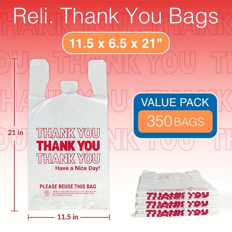 TEMU 50pcs Thick Portable Plastic Shopping Bag, Supermarket Gift Bag, Thank You Vest, Tote Bag, , Mall Universal
