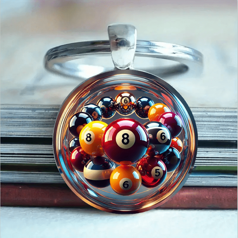 TEMU 1pc Of A Billiards-themed Keychain Made Of Alloy - Features A Colorful Design Of , Sturdy Alloy Glass, Perfect For Home, Office, Or As A Gift, 2d Style