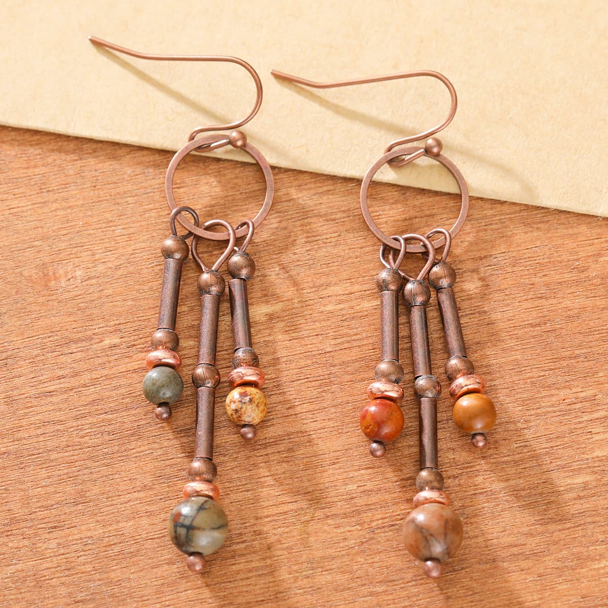 TEMU Vintage-style Hoop Earrings Featuring A Natural Synthetic Turquoise Bead Tassel Design, Offering A Unique And Style For Everyday Fashionable Women's Jewelry