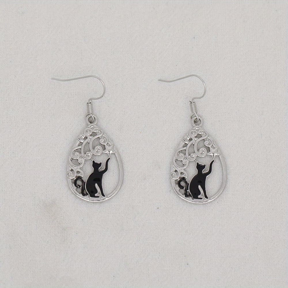 TEMU Exquisite Fashion Cute Black Cat Pendant Earrings - Perfect For Weddings, Parties & Anniversaries – A Thoughtful Birthday Gift Jewelry, For Teenager