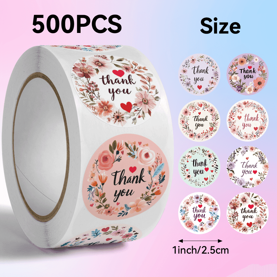 TEMU 500pcs Thank You Stickers Compatible For Scrapbooking, Journals, Planners - & Hearts Round Gloss Paper Stickers With Multicolor Suitable For Plastic , Diy Crafts, Wedding, Decorations