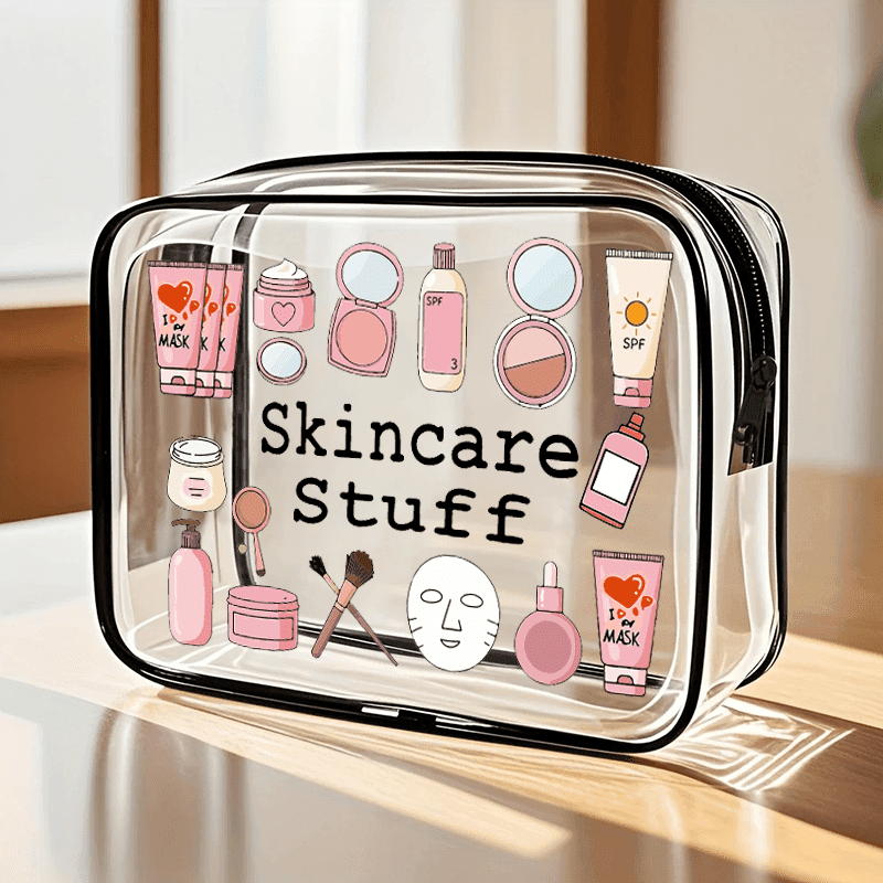TEMU 1pc Exquisite Skincare Product Cosmetic Bag Large Capacity Pvc Makeup Bag With Zipper Closure - High- Toiletry Organizer, Gift For And