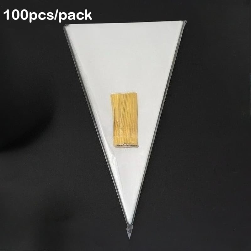 TEMU 100pcs/1pack In-stock Opp Triangular Bags For Ice Cream, Corn, Popcorn And Candies, Transparent And Personalized Matching Packaging Bags