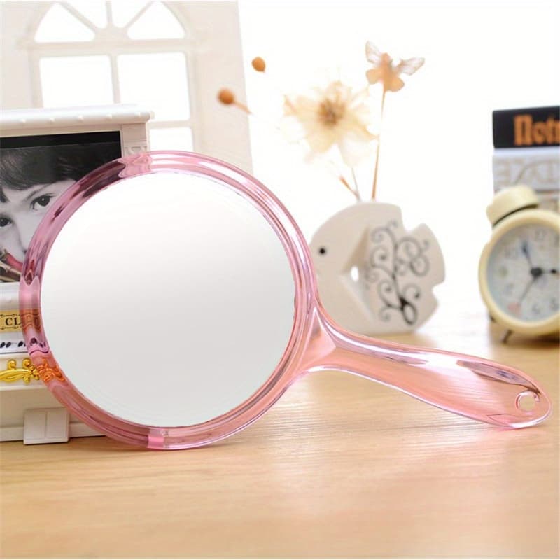 TEMU 1pc Plastic Transparent Handle Dual-sided Mirror, Flat Mirror And Magnifying Mirror, Dual-sided Mirror Is Super Practical