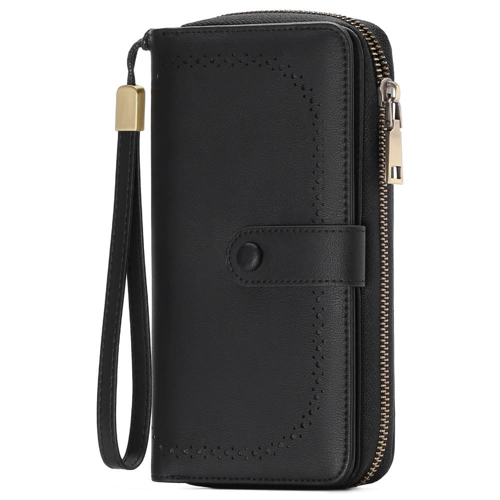 TEMU Rfid Blocking Wallets For Women, Minimalist Long Card Holder With Id Window, Detachable Wristlet Purse For Travel