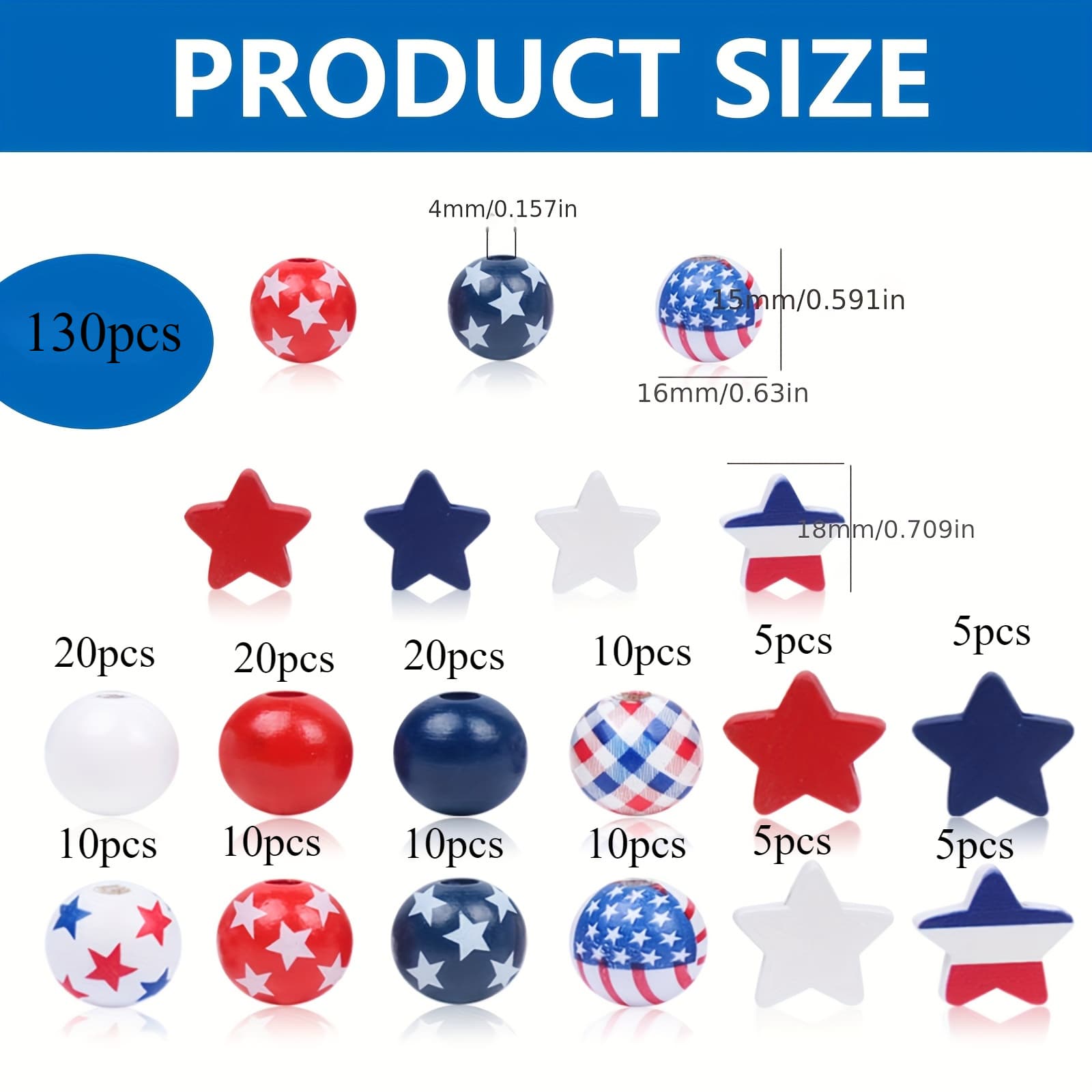 TEMU 130 Patriotic Wooden Beads, Suitable For Handmade Production - Red, White, And And Round, Perfect For , Flower Garlands, Party Decorations, July 4th Handicrafts, Decorations