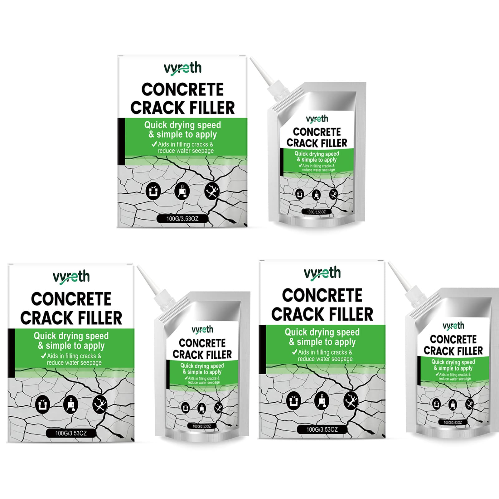 TEMU 3bags High-strength Cement Repair Mortar Suitable For Crack Grouting, /wall/roof Waterproofing, Instant Patching Agent For & Crack Filling, Easy-to-apply Concrete Sealant For/ Use