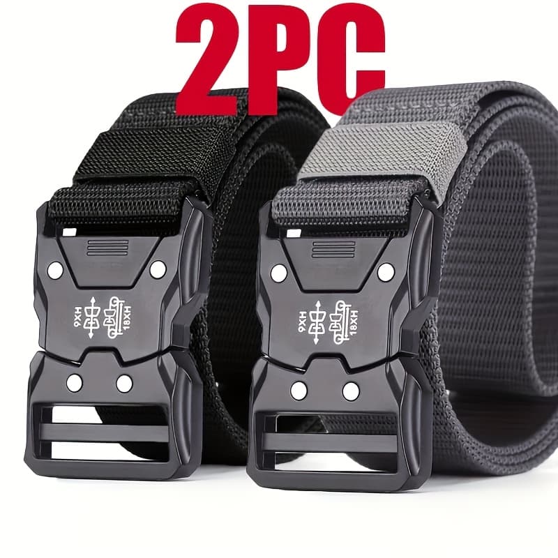 TEMU 2-pack Men' Tactical Belt With Plastic | Breathable, Durable, Suitable For Outdoor Sports And Work, Ideal Gift, Adjustable Size, Waist Support