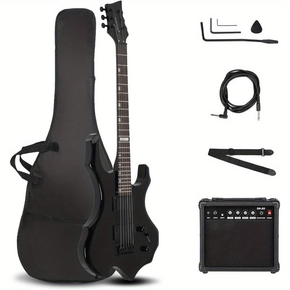 TEMU Black Flame Electric Guitar And Amp Set - Closed Dual - Dual Pickups, Fingerboard - Includes Gig Bag, Strap And Additions