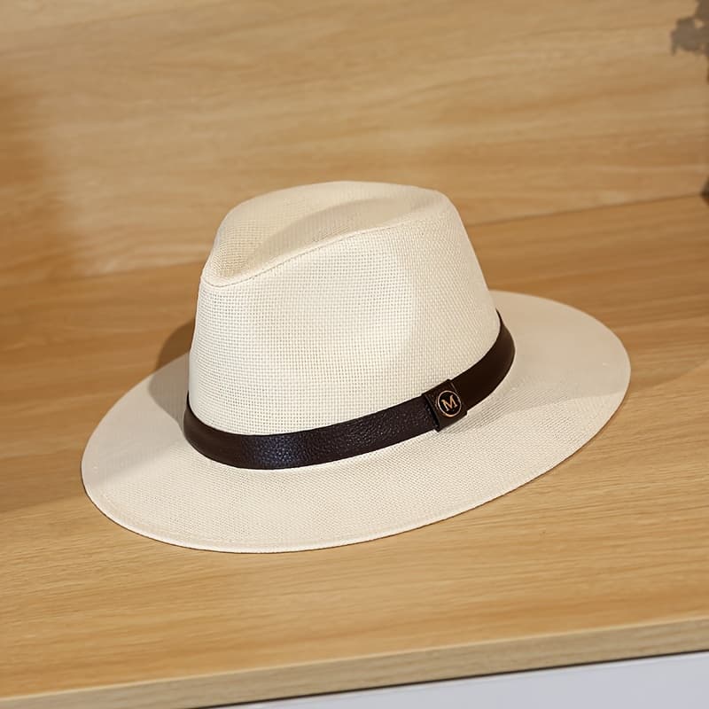 TEMU Spring And Summer Style Hat Panamanian British, Straw Hat With Letter Belt Decoration