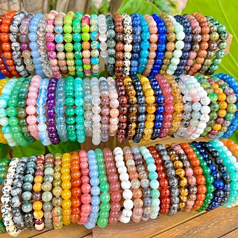 TEMU 20pcs Glass Bracelets, Random Color Glass Beads Bracelets For Women And Men, 8mm Round Beads Stretch Bracelets, Birthday Gift, Women's Bracelets, Men's Bracelets, Gifts For Her, Christmas Gift