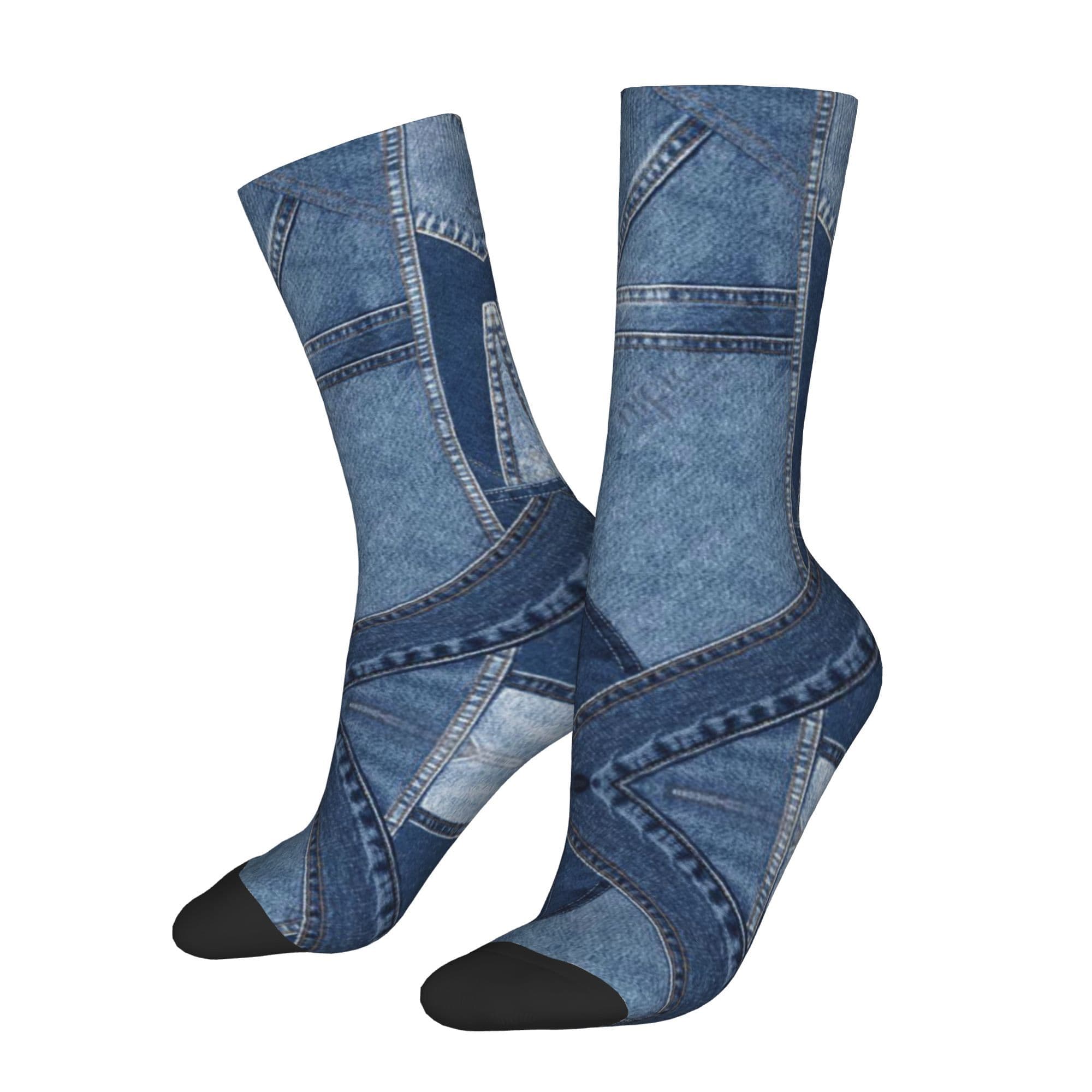 TEMU Blue Jeans Commuting Shopping Holiday Gifts Blocking Unisex Printed Sock